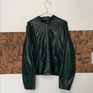 Black Faux Leather Zip Moto Jacket - Women